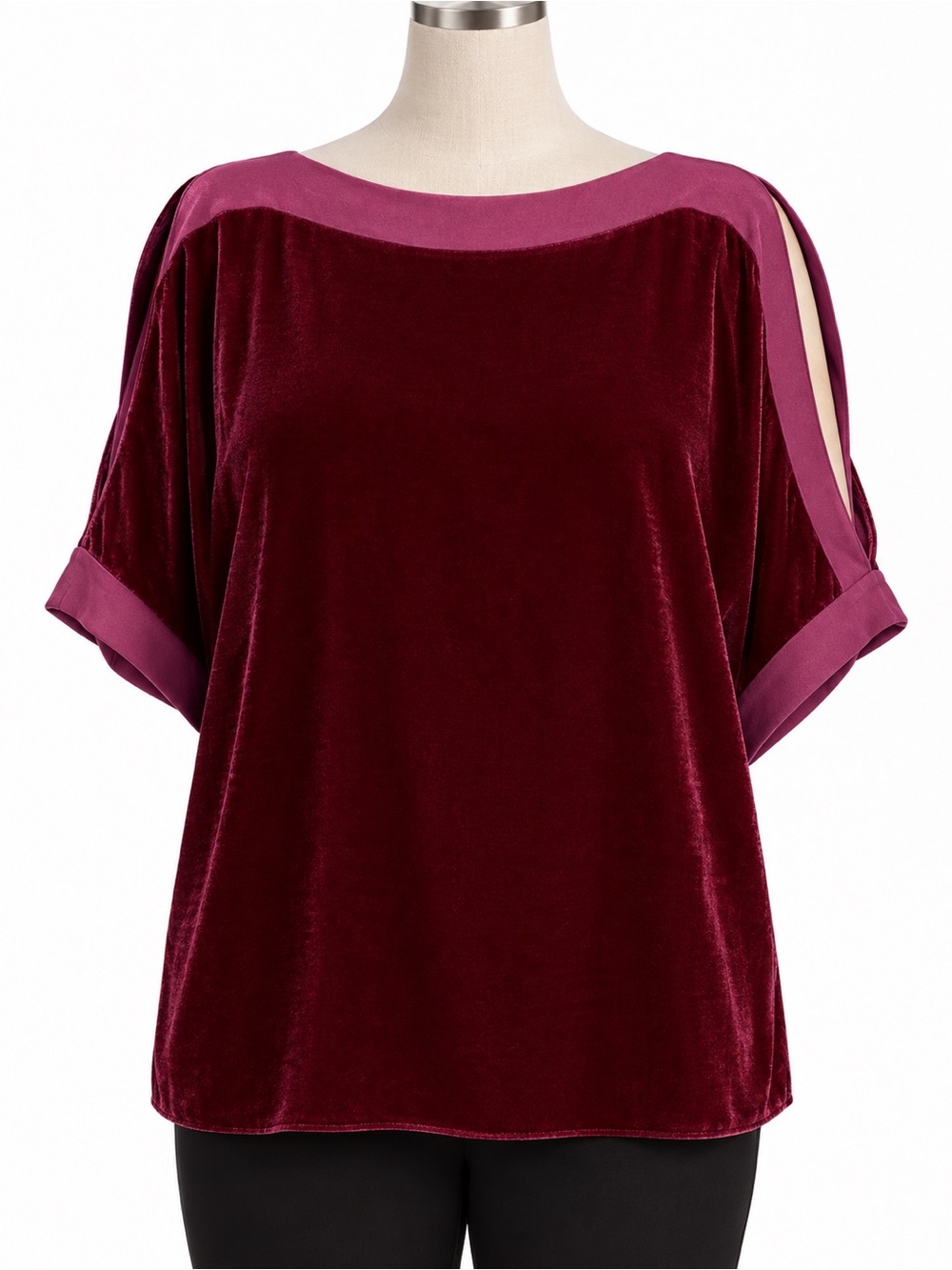 Eileen Fisher Hibiscus Red Velvet Split-Sleeve Top